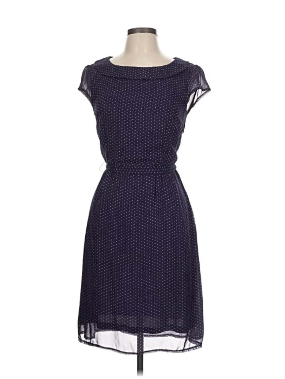 H&M Navy Blue Polka Dot Cap Sleeve Belted Dress
